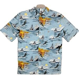 Clearwater Outfitters Short Sleeve Button Down Nautical Fishing Marlin Shirt L
